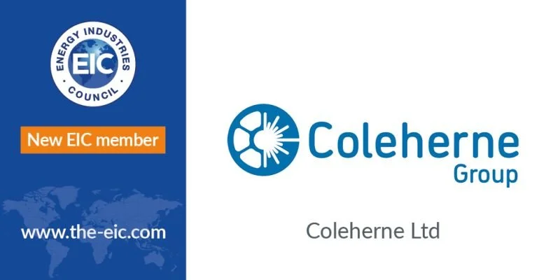 Graphic announcing Coleherne Group as a new member of the Energy Industries Council, featuring the EIC logo, a world map, and the website URL www.the-eic.com.