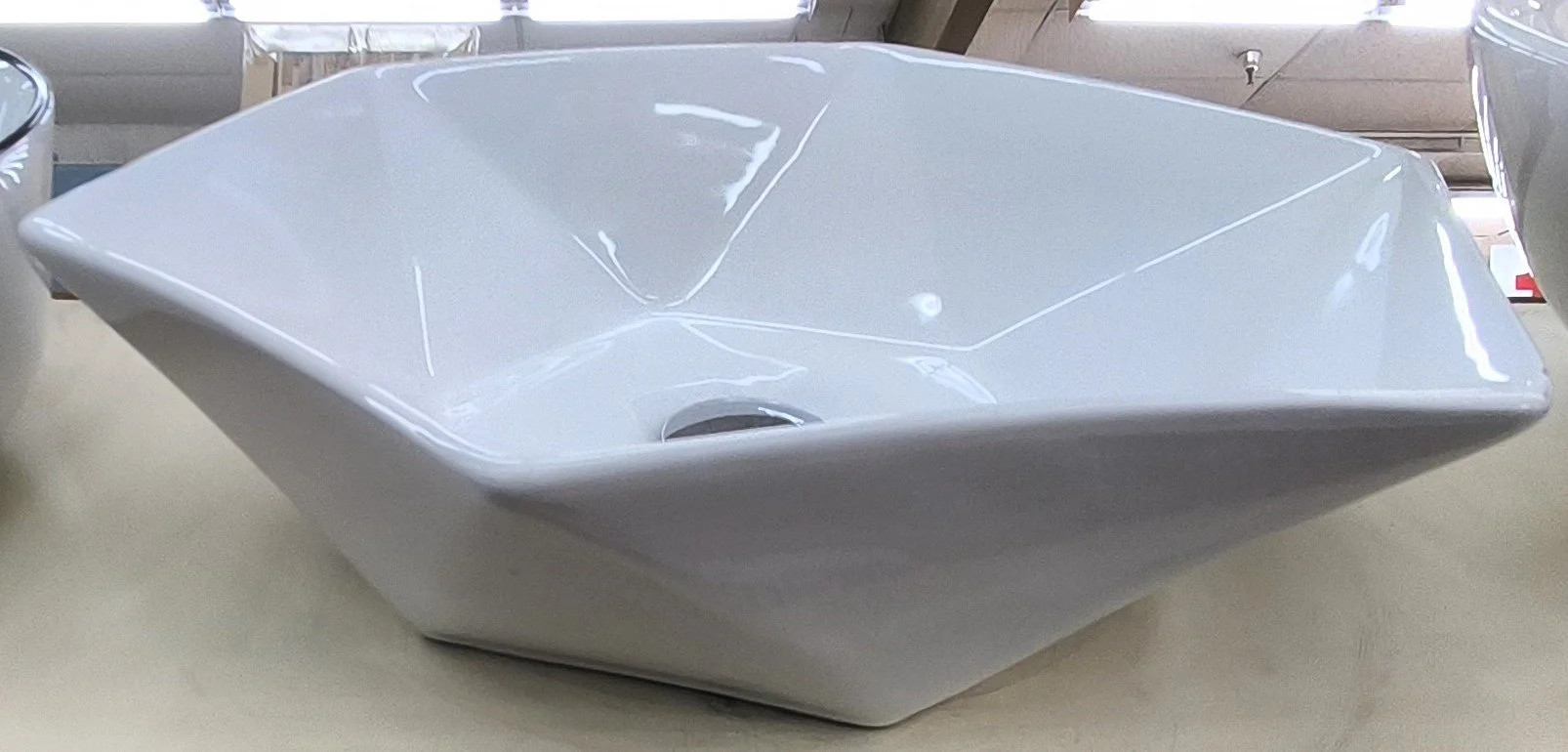 White Hexogan SHaped Ceramic Vessel Sink