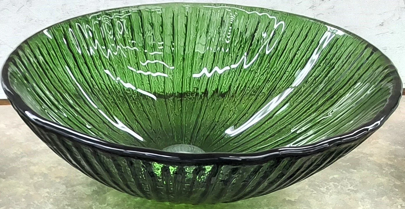 Green Rigid Leaf Glass Bowl Vessel Sink