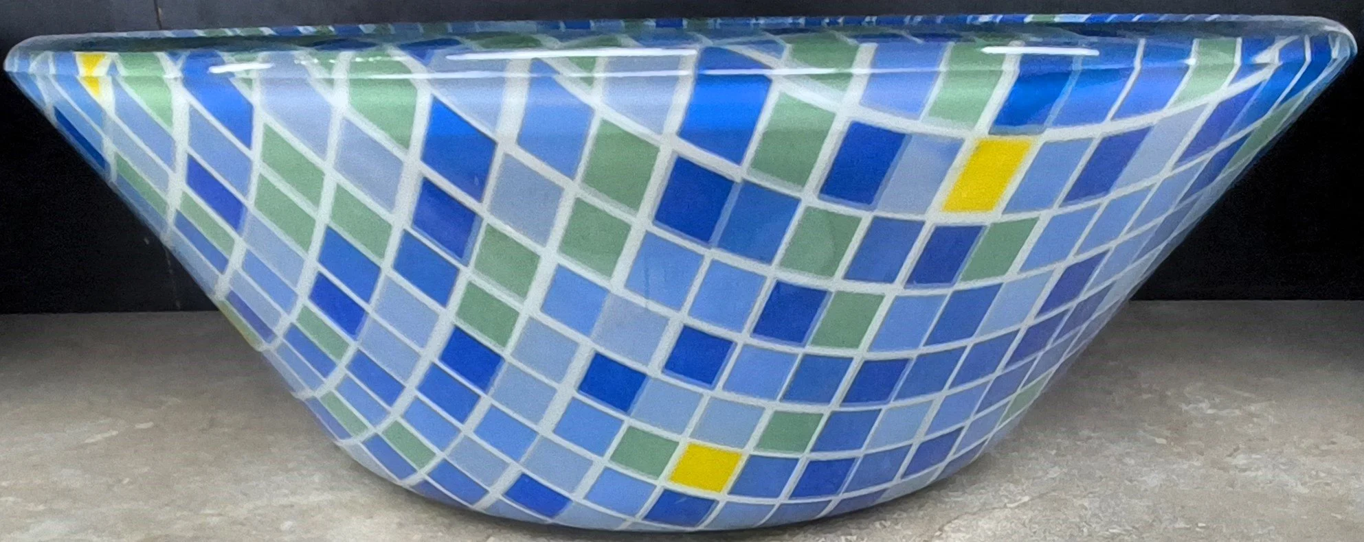 Blue Checkered Glass Vessel Sink