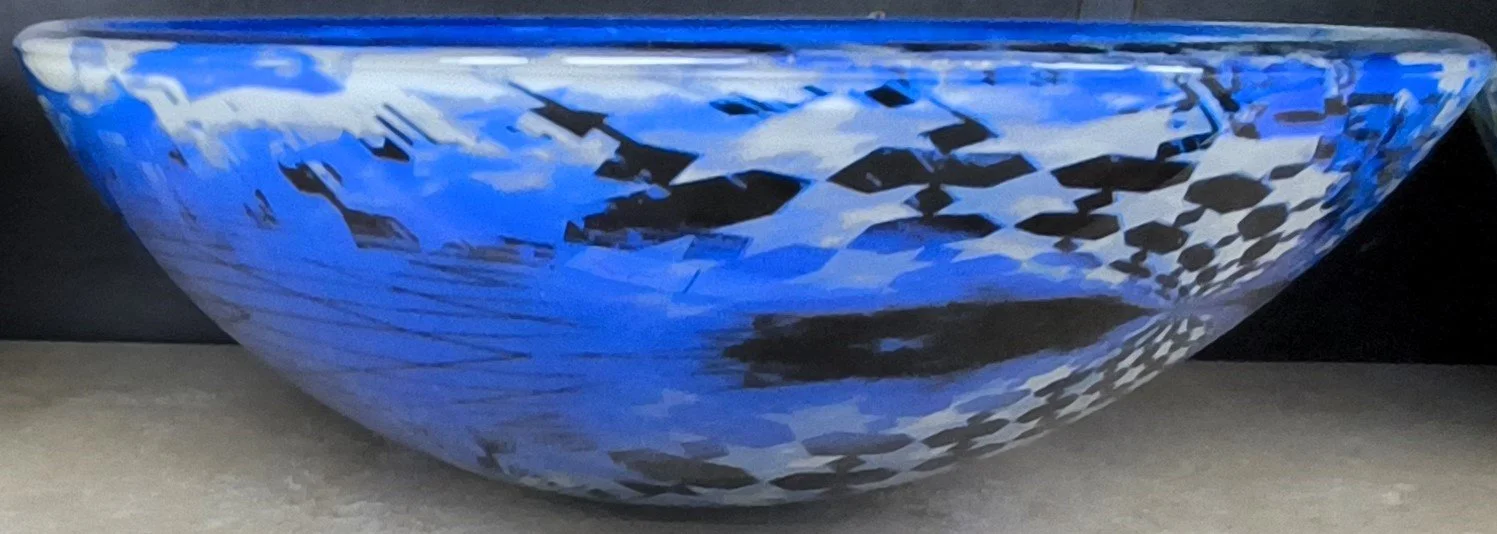 White-Blue-Black Viral Mix Glass Vessel Sink 