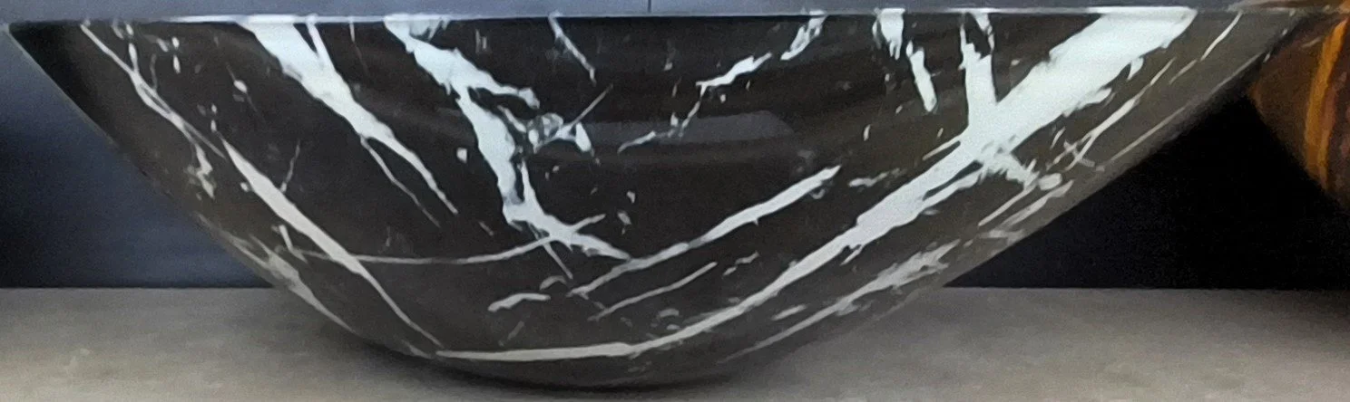 Black &amp; White splattered Glass Vessel Sink