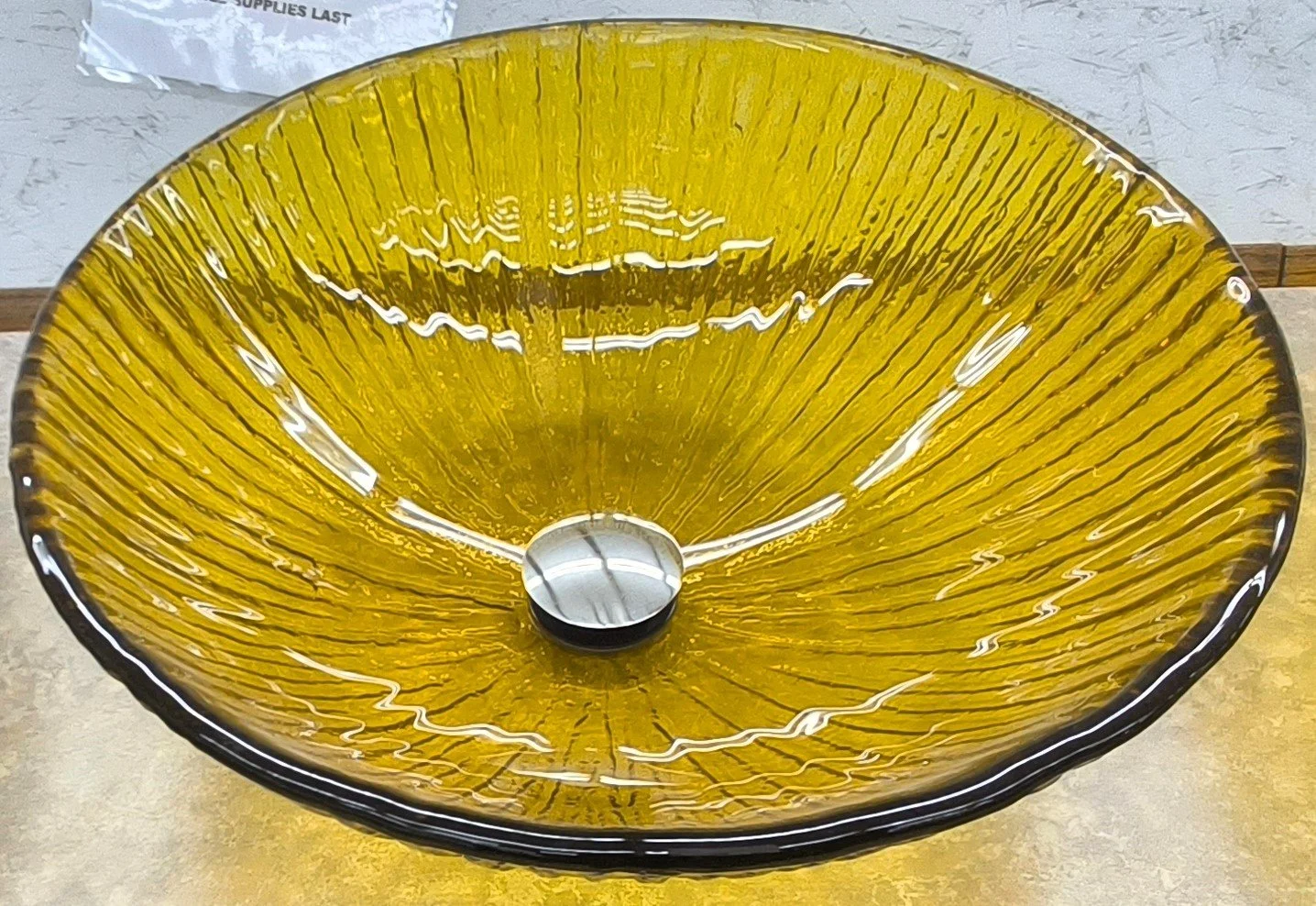 Clear Yellow Ribbed Glass Bowl Vessel Sink 