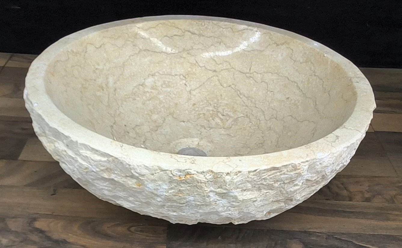Sunny Gold Chiseled Stone Bowl Vessel Sink