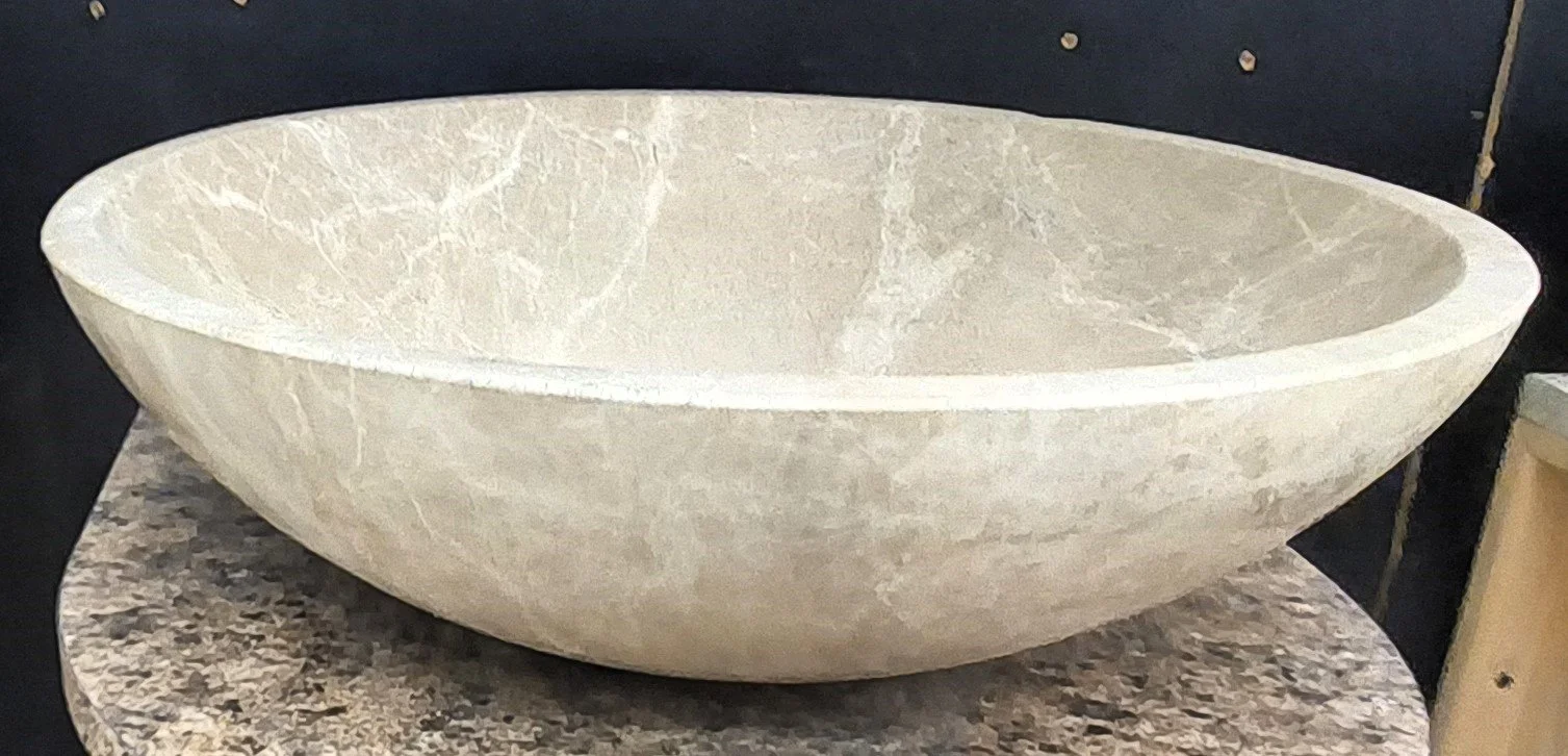 Light Emperador Round Stone Vessel Sink