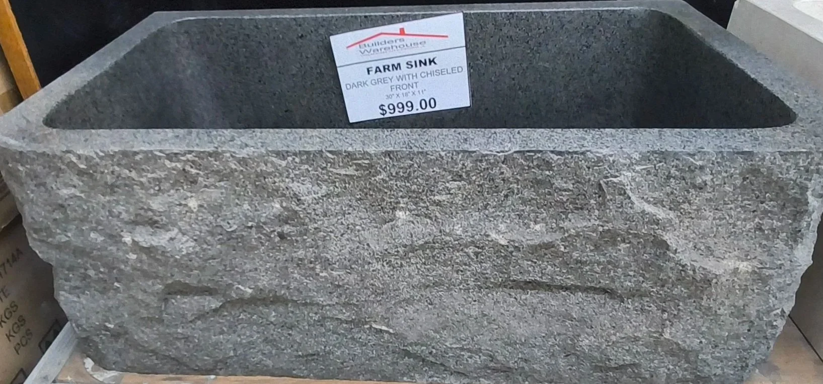 Dark Grey W/ Chiseled Front Natural Stone Farm Sink