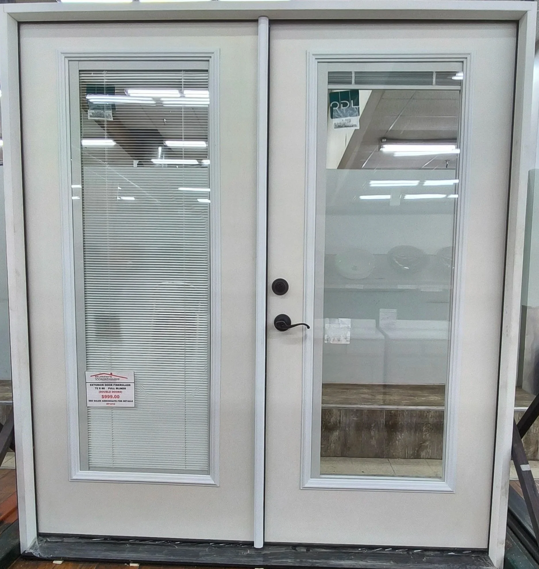 Full Blinds White Double-Door Exterior Door Fiberglass