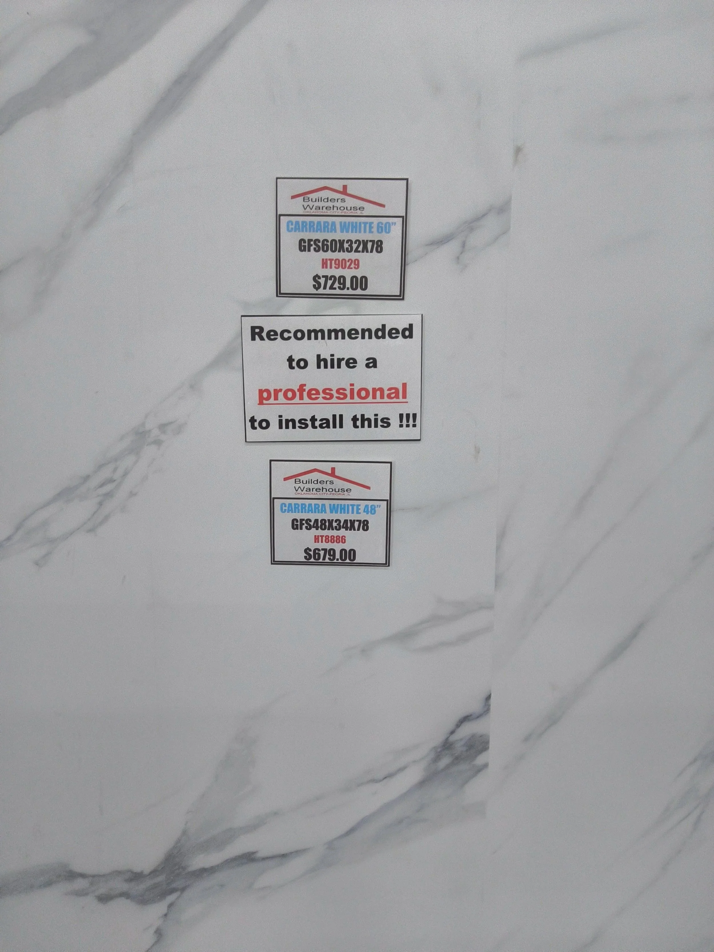 Carrara White 60 Acrylic Shower Wall