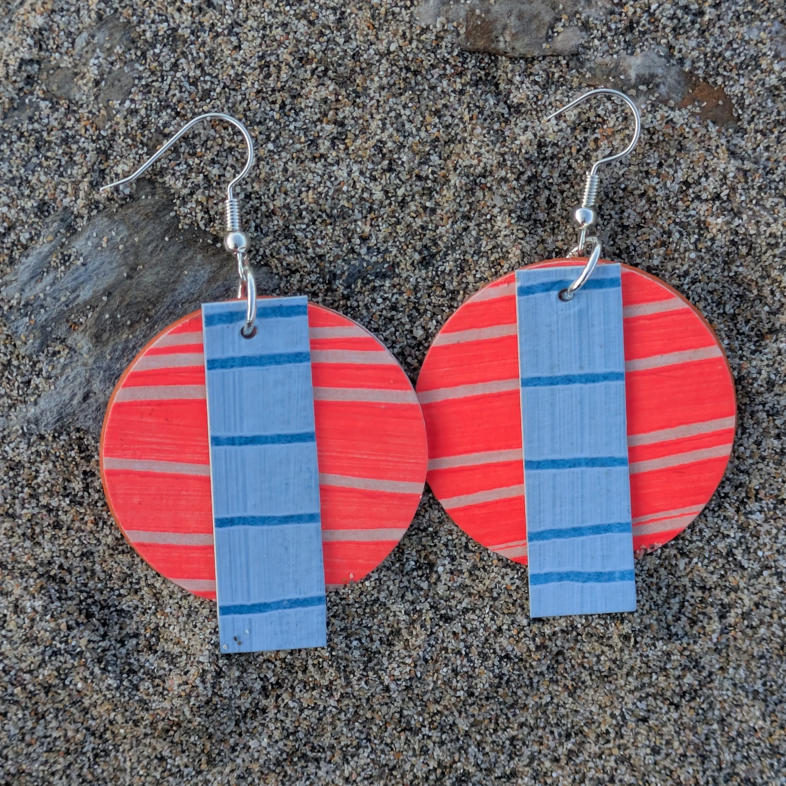 Hand Crafted striped Disks with Swing Dangle