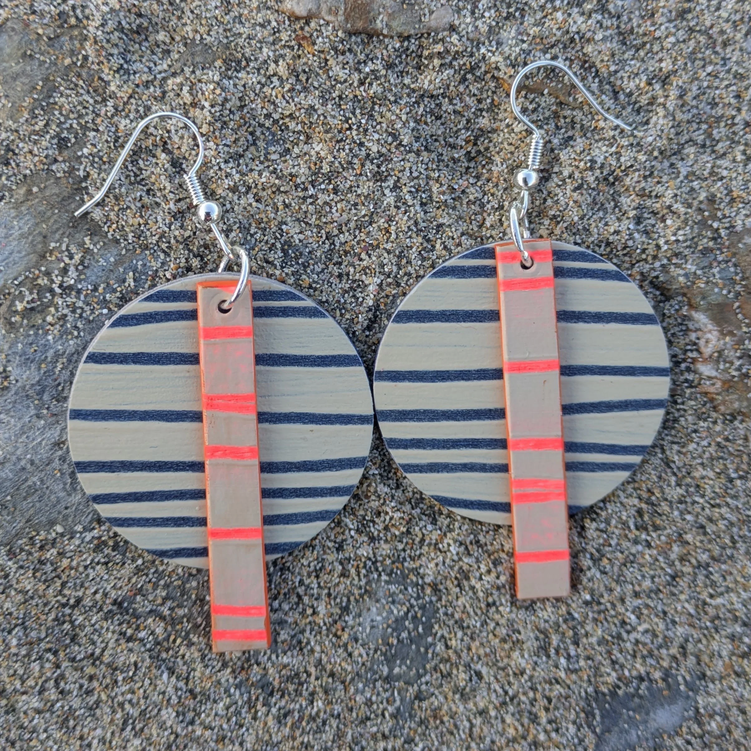 Hand Crafted  Striped Swing Dangle Paper Earrings
