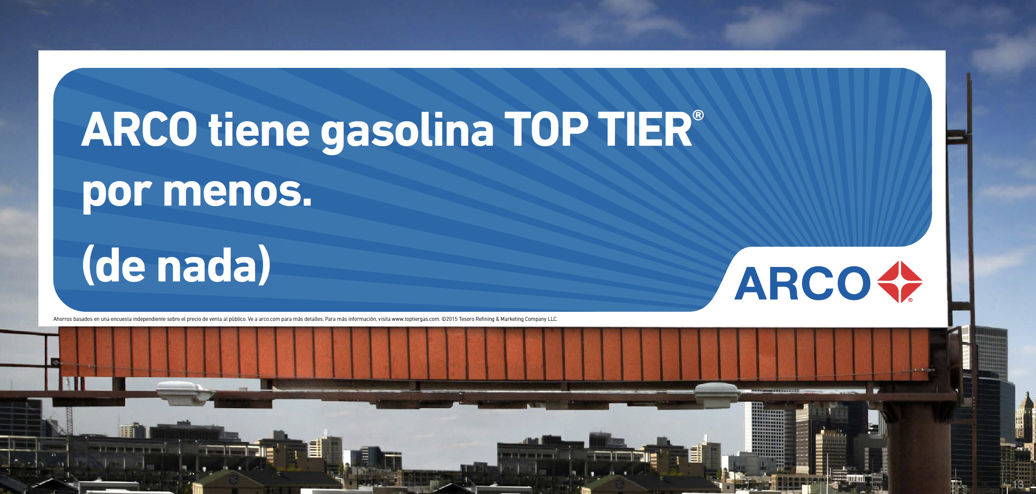  Hispanic market headline: Arco has quality TOP TIER gas for less. You’re welcome. 