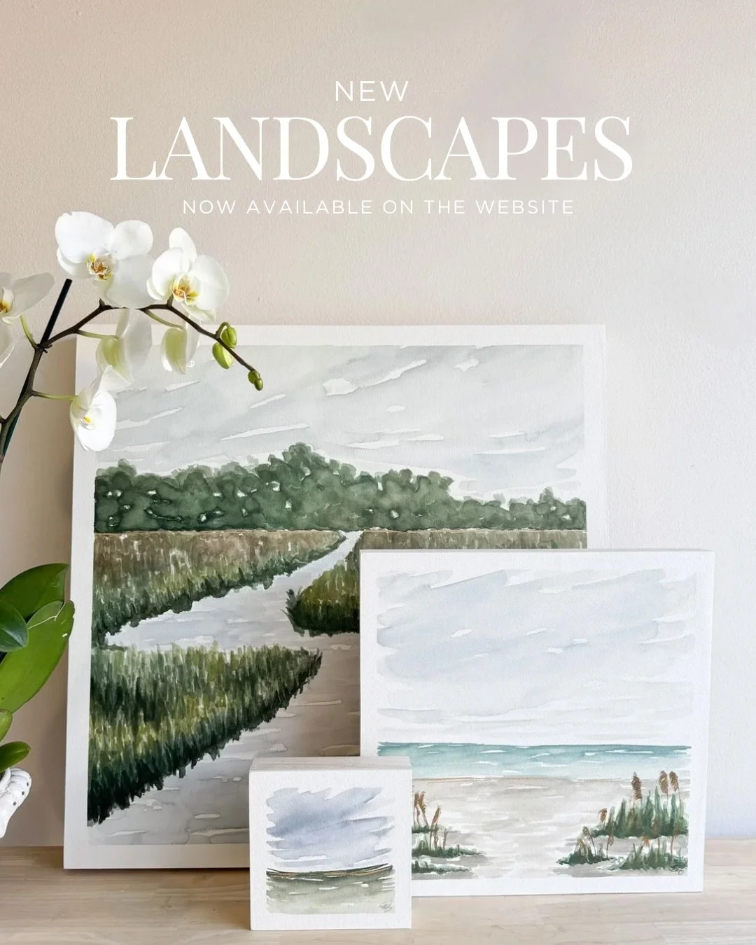 SURPRISE!!! 3 new landscapes now available on the website! Sizes 24x24, 14x14 and 6x6. All watercolor paper mounted to a 1.5&rdquo; thick cradled wood panel! And the PERFECT Christmas gifts! 🤍
.
.
.
.
.
.
.
#greenlandscapes #homeiswheretheartis #ins