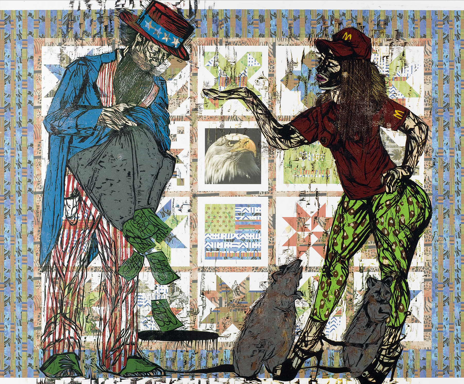 "Welfare Queen", color reduction woodcut and archival digital print, 41" x 55"