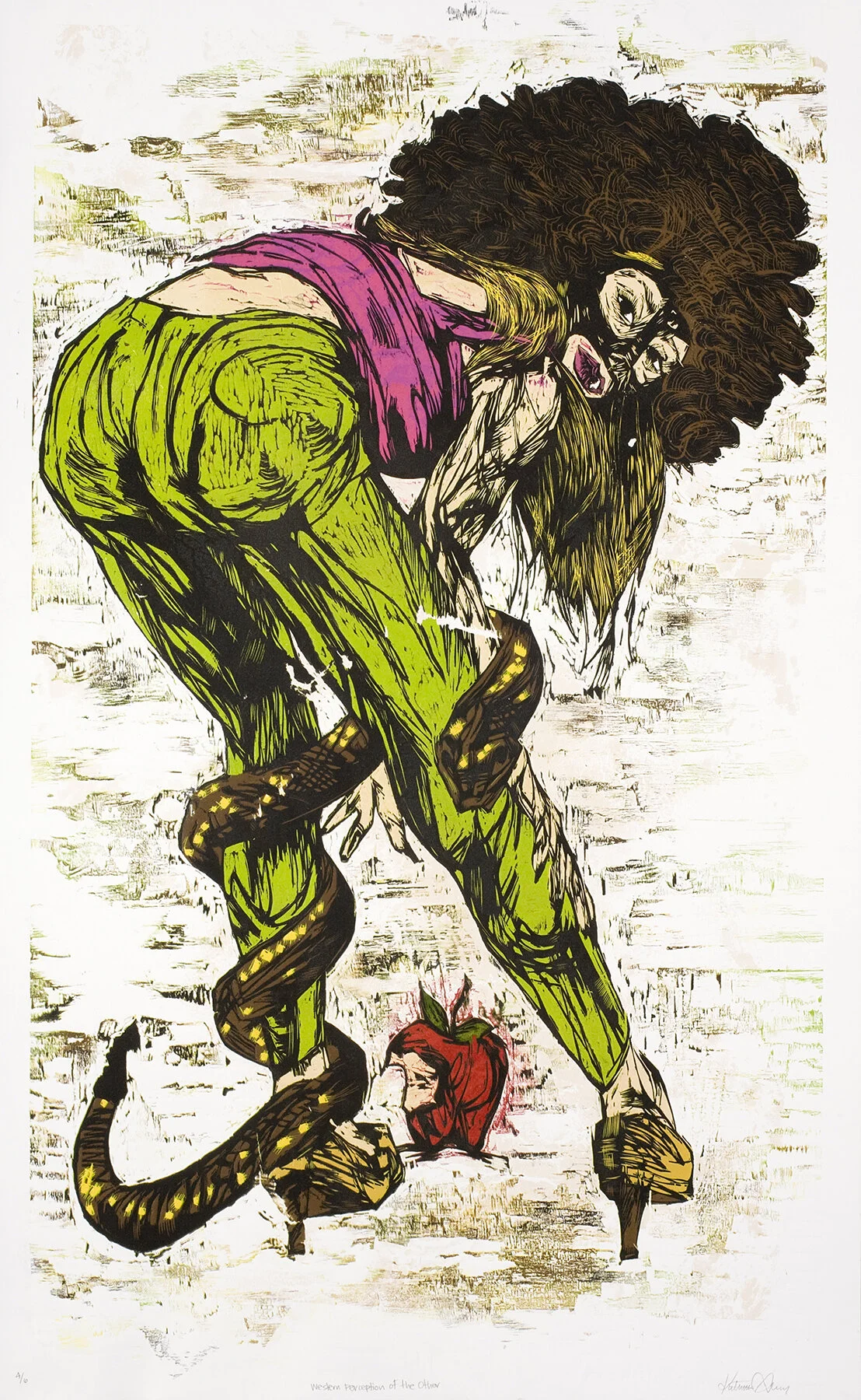 "Western Interpretation of the Other", color reduction woodcut, 44" x 32"
