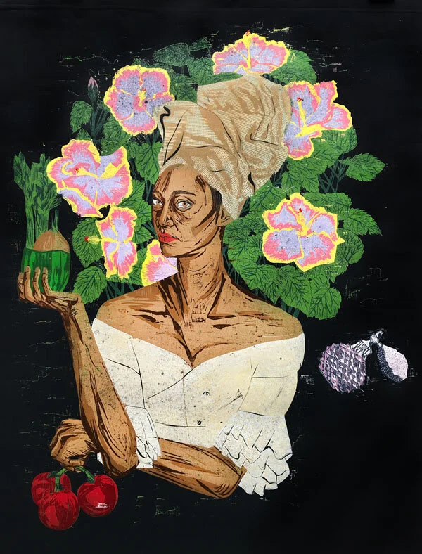 "No Culture Above That of the (en)Lightened Man", color reduction woodcut, 64" x 44", 2020