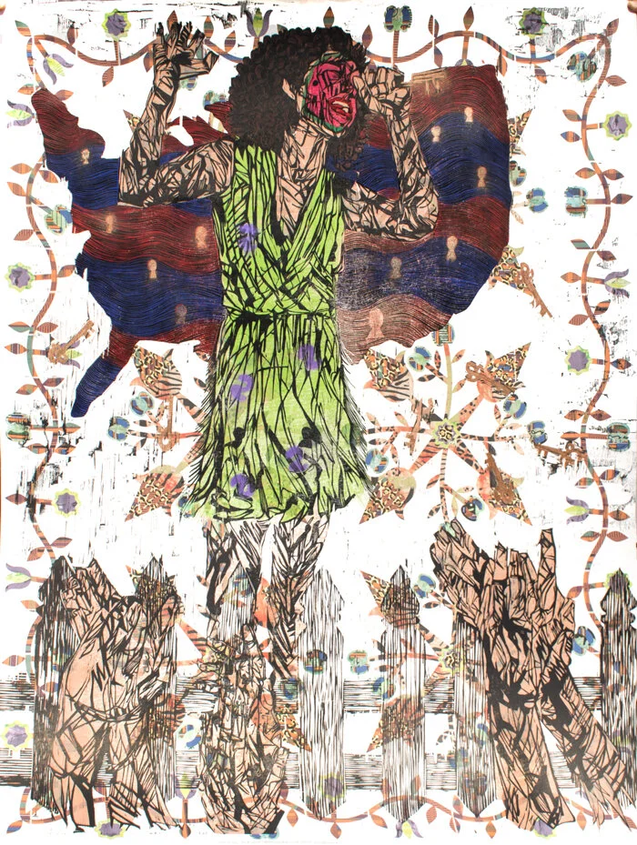 "The Keys to the Gated Community and White Acceptance", color reduction and archival digital print, 48" x 37"