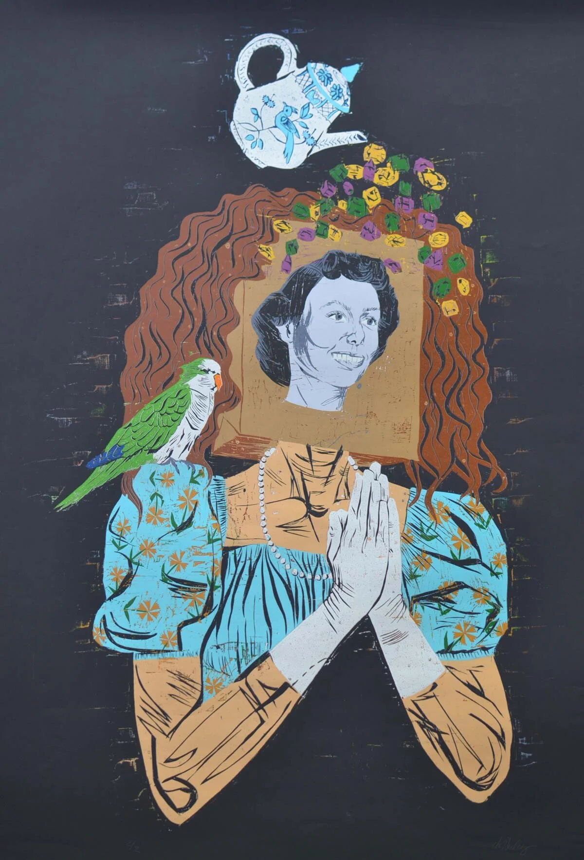 "None More Worthy of Our Admiration and Adornment", color reduction woodcut, 64" x 42", 2020