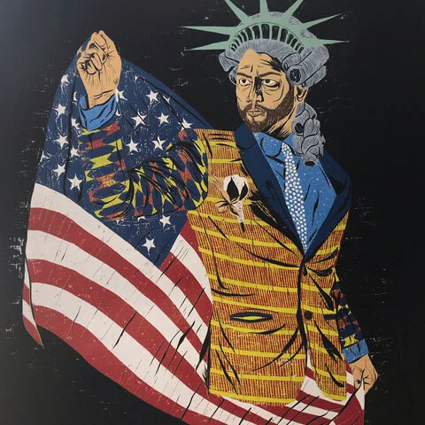 "Nouveau Noir Testing Their Comfort Discovering Our Worth", color reduction woodcut, 64" x 46", 2020