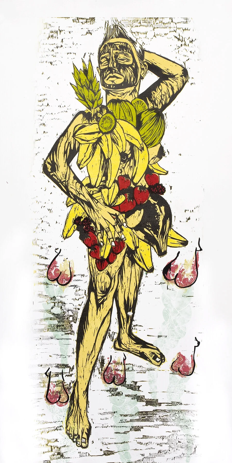 "Western Interpretation of the Other", color reduction woodcut, 44" x 30"