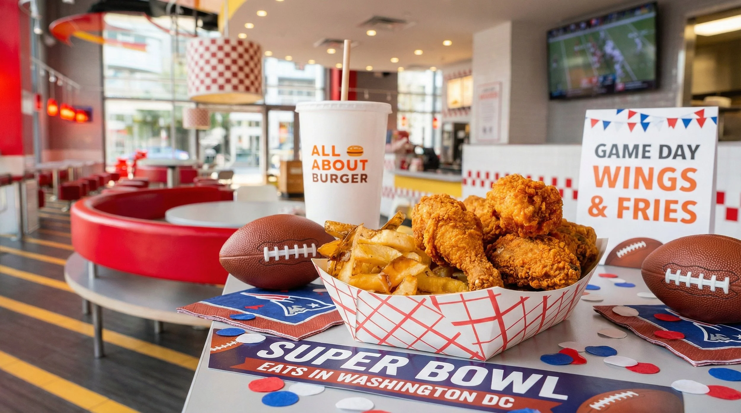 Super Bowl Eats in Washington DC: Game Day Wings &amp; Fries at All About Burger 🏈🍗