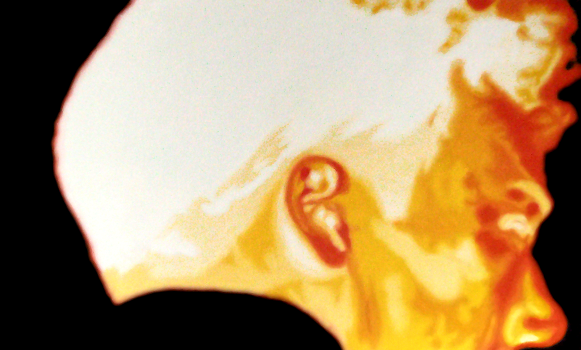 oil painting of heat mapped thermal image man glancing over shoulder