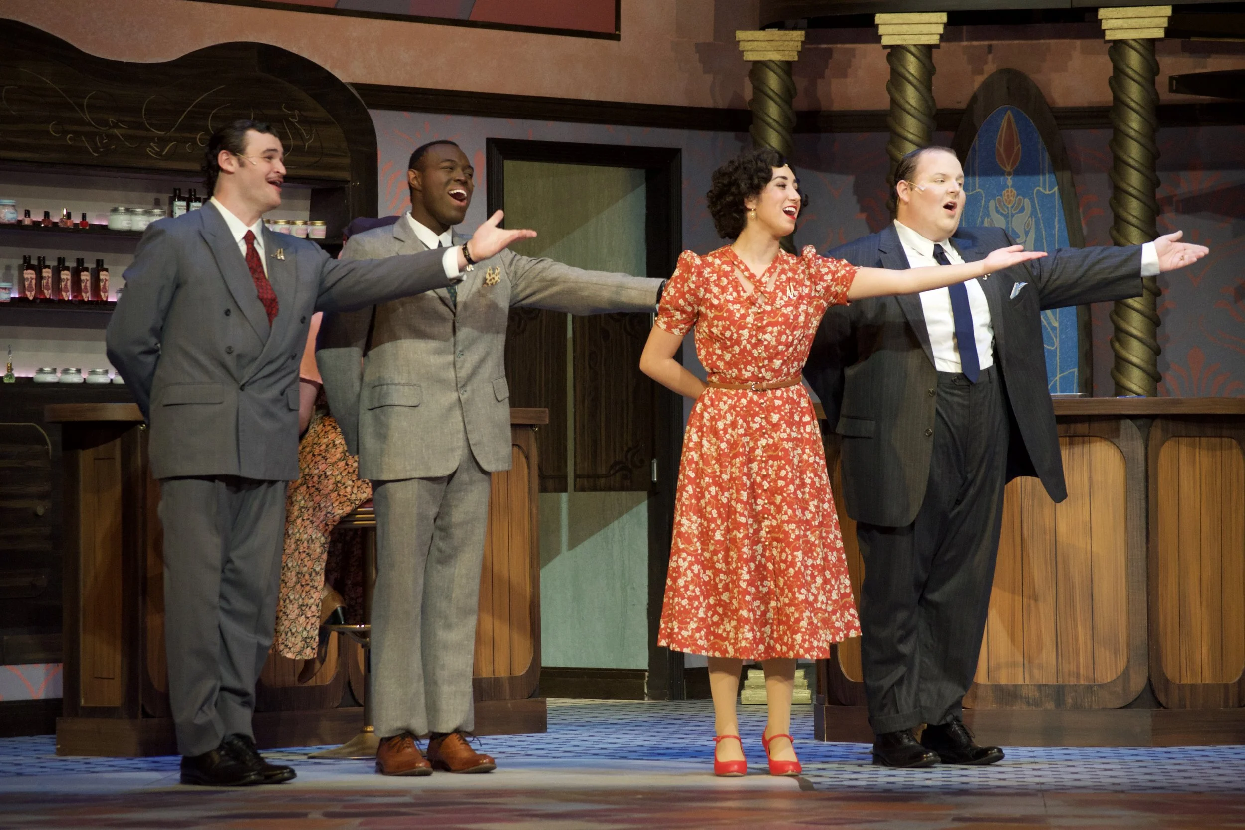 She Loves Me by Joe Masteroff |
1934 Budapest |
Scenic Design by Leo Fuller |
Lighting Design by Harrison Best |
Photos by Drew Lotter