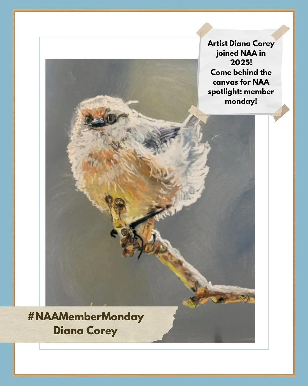 Today for #naamembermonday meet artist Diana Corey! Diana joined NAA in 2025 and works in watercolor and pastels. She uses photo references from pictures she takes, as well as photos taken by her friends.