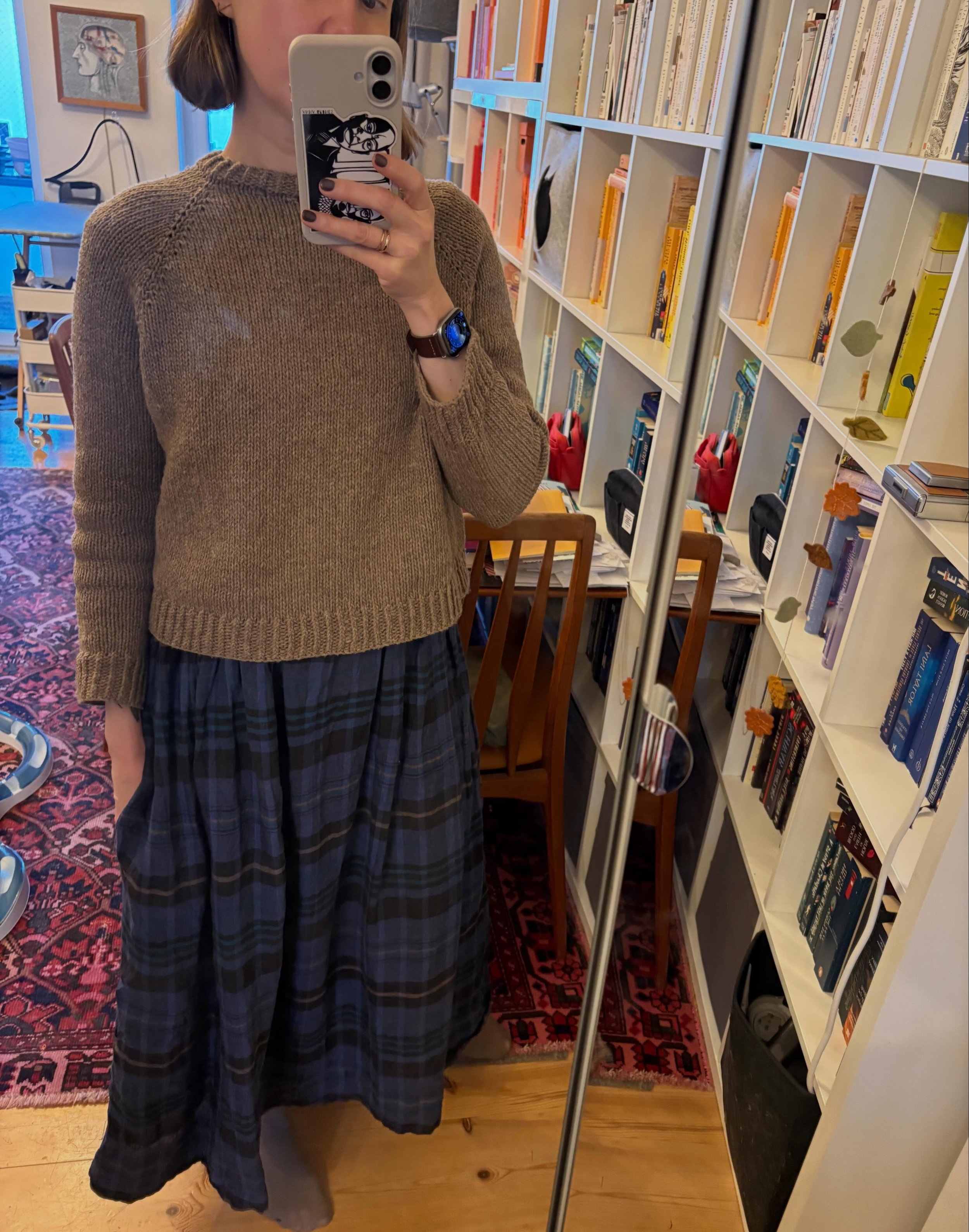 Day 13 terrible selfie for #memademay2026 

Warm up sweater returns as it was cold, rainy and blustery nearly all day &mdash; thankfully blue skies prevailed when I had to run a few errands this evening. Details a few posts back.

Another dress-as-sk