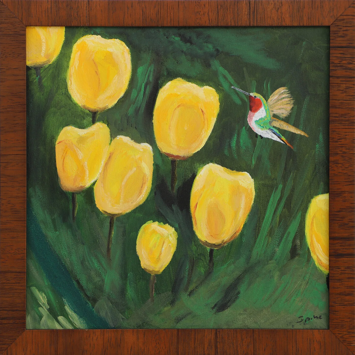 Happy Hummingbirds 12 x 12 oil on canvas $250