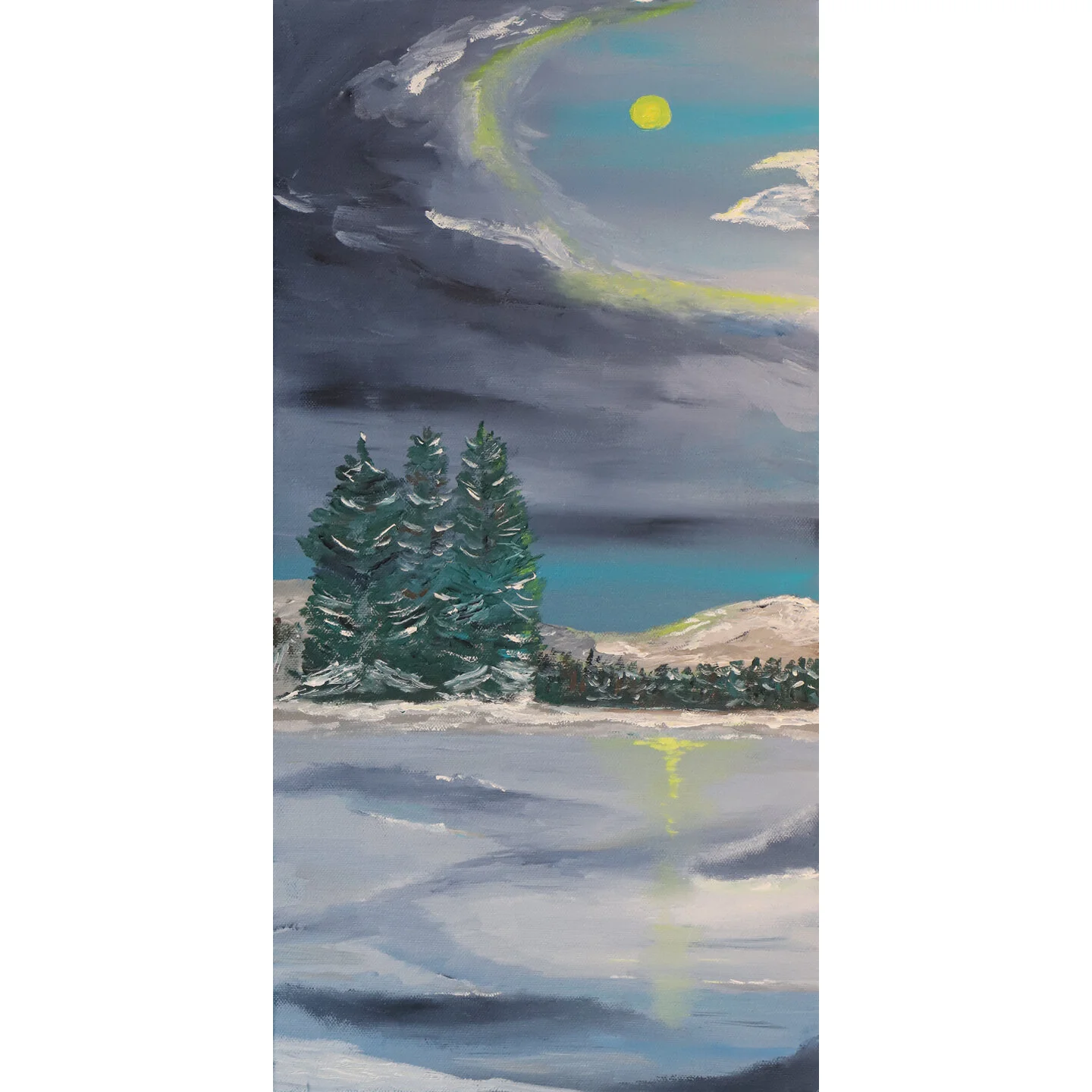 Moon Over Pines 10 x 20 oil on canvas $275