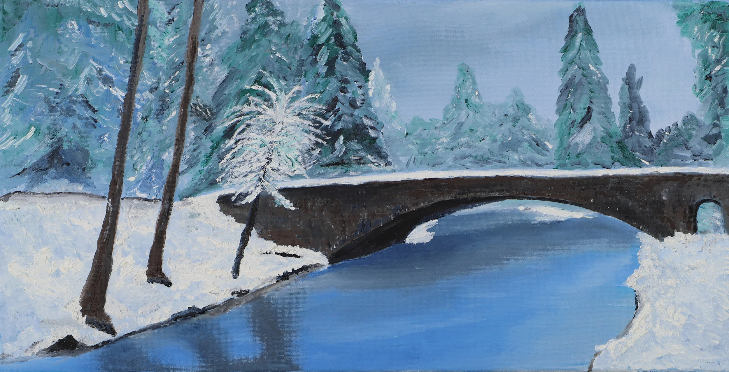 Winter Bridge 20 x 10 oil on Canvas $275