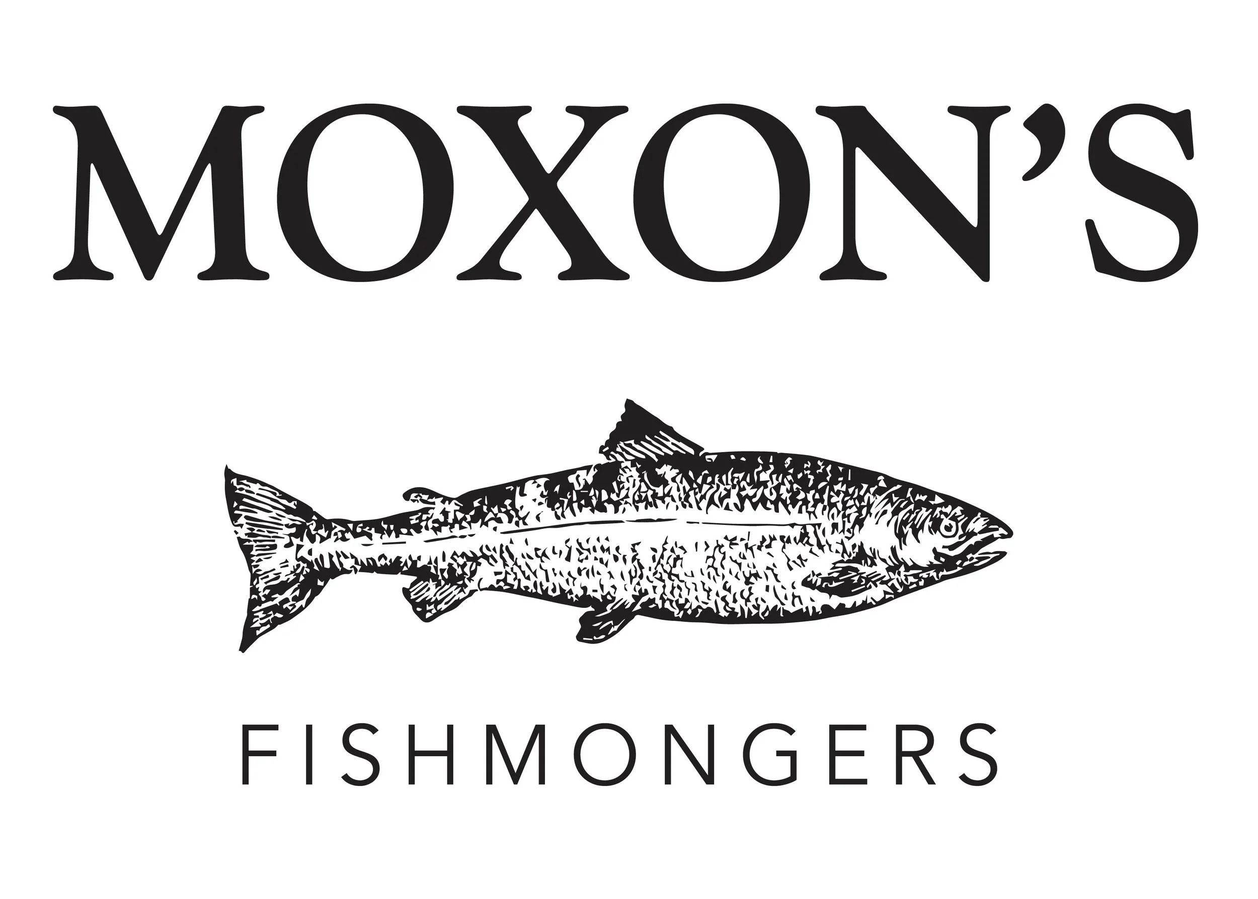 Logo for Moxon's Fishmongers with a fish illustration.