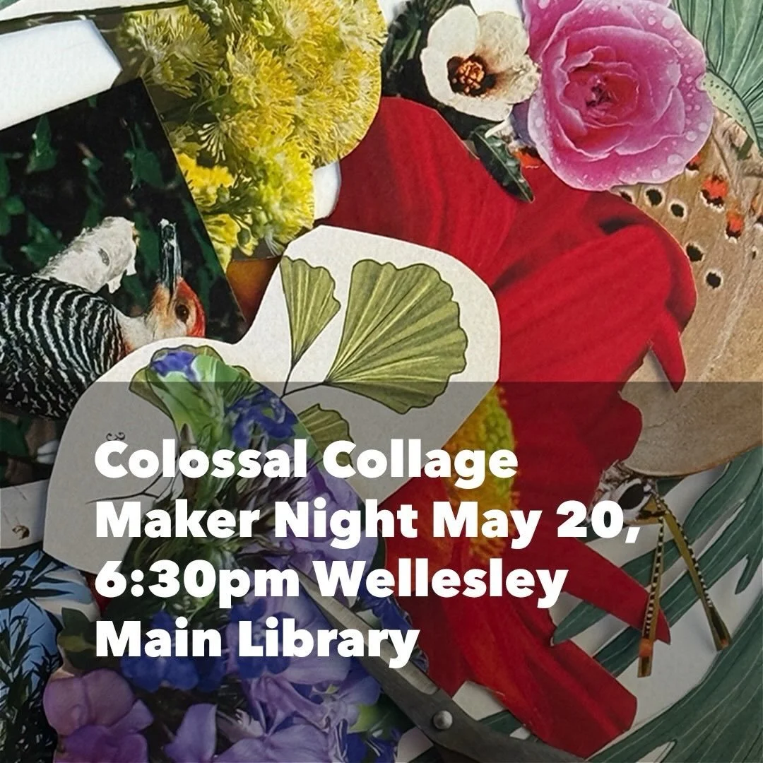 Our last Colossal Collage Maker Night is happening next Wednesday 5/20 at the Wellesley Main Library ( Wakelin Room).

Join us and be part of this amazing community art project.

The final collage will be displayed at @wellesleyfreelibrary for the mo