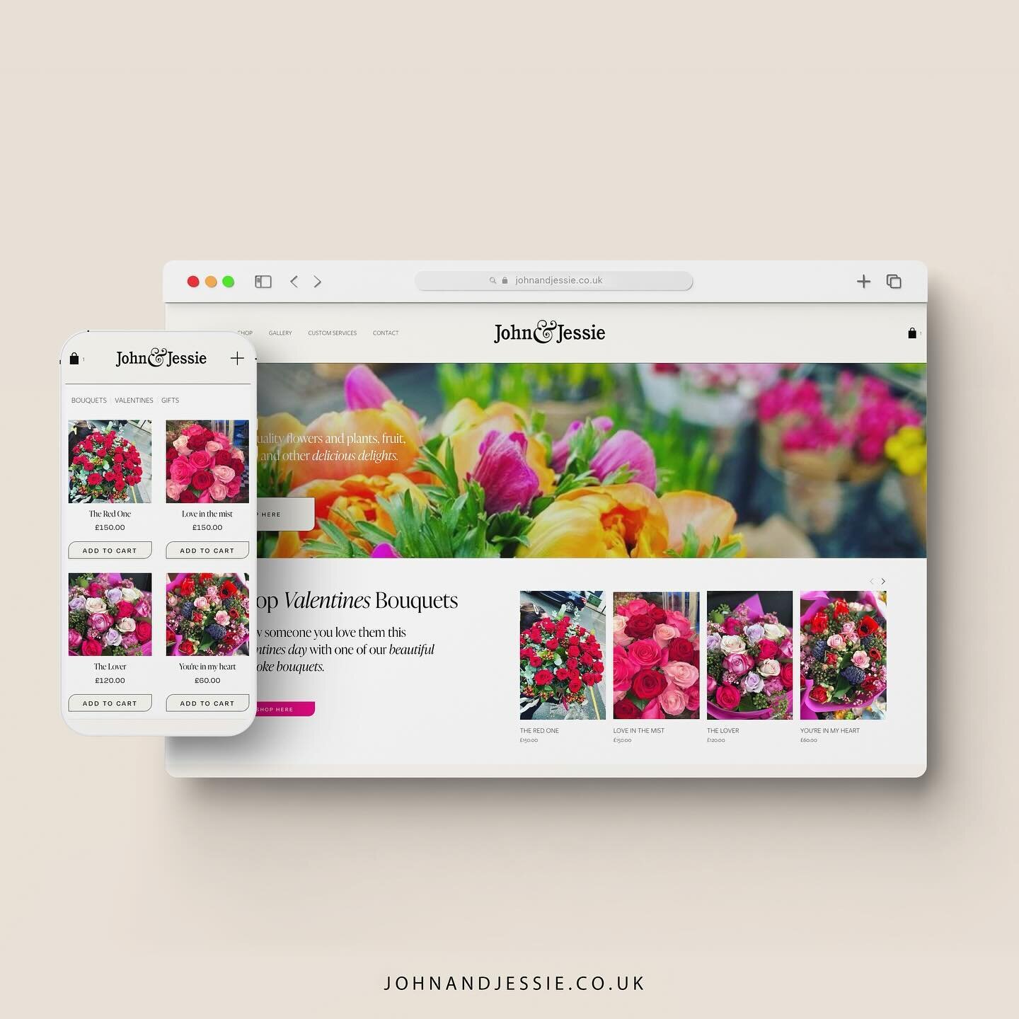 Loved working on this E-Commerce website for @johnandjessie🌹They sell the most beautiful flowers &amp; bouquets. Now available to purchase online, just in time for Valentine&rsquo;s Day &hearts;️👩&zwj;💻💐
JohnandJessie.co.uk 💫 

Web design | E-Co