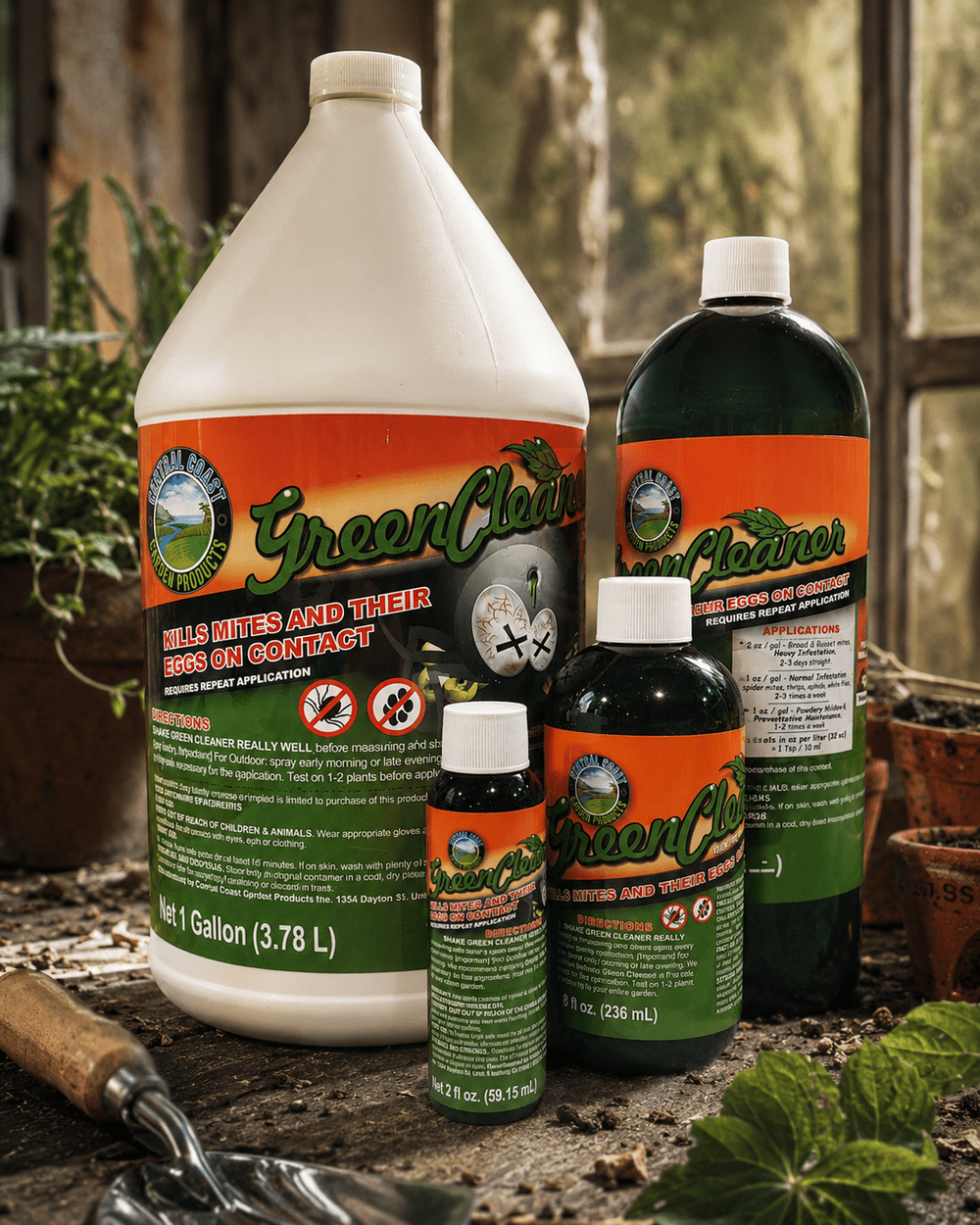 Green Cleaner bottles in several sizes