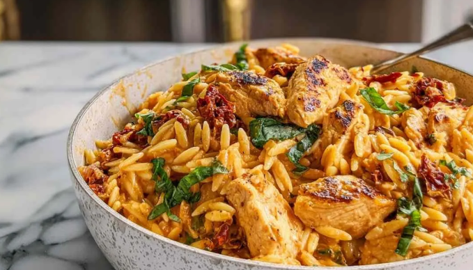 Tomato Basil Chicken Orzo