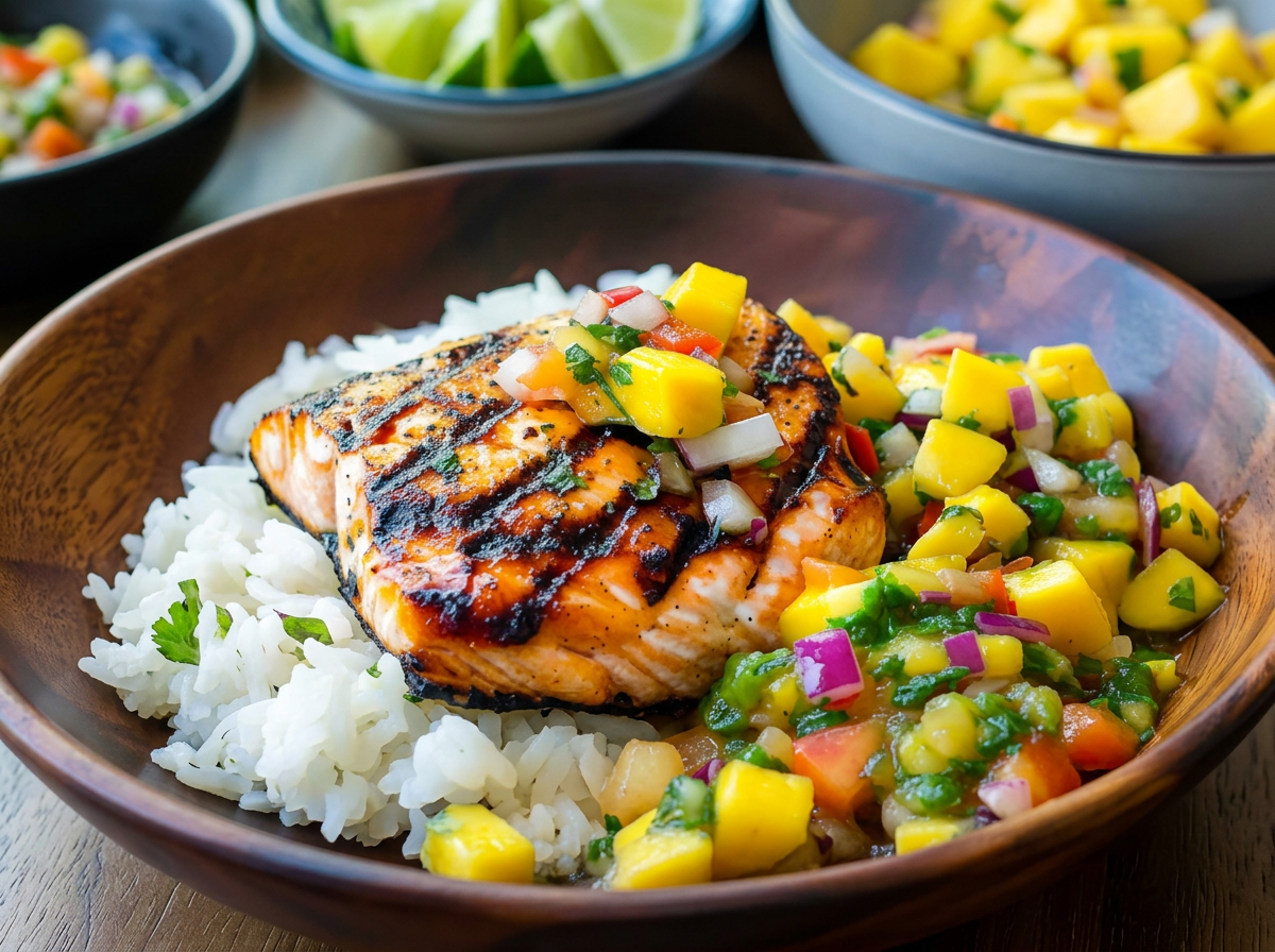 BBQ Salmon, Coconut Rice &amp; Mango Salsa