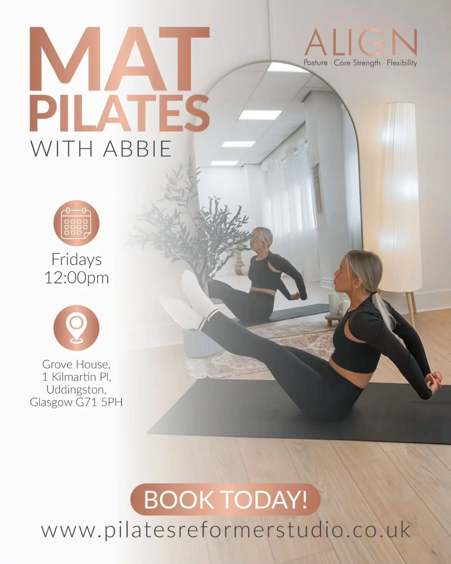 Your Friday reset starts here 🤍

Join Abbie every Friday at 12PM for Mat Pilates at Align Pilates Studio

Designed to help you strengthen, lengthen and reconnect with your body through controlled movement, core strength and mindful flow. Whether you