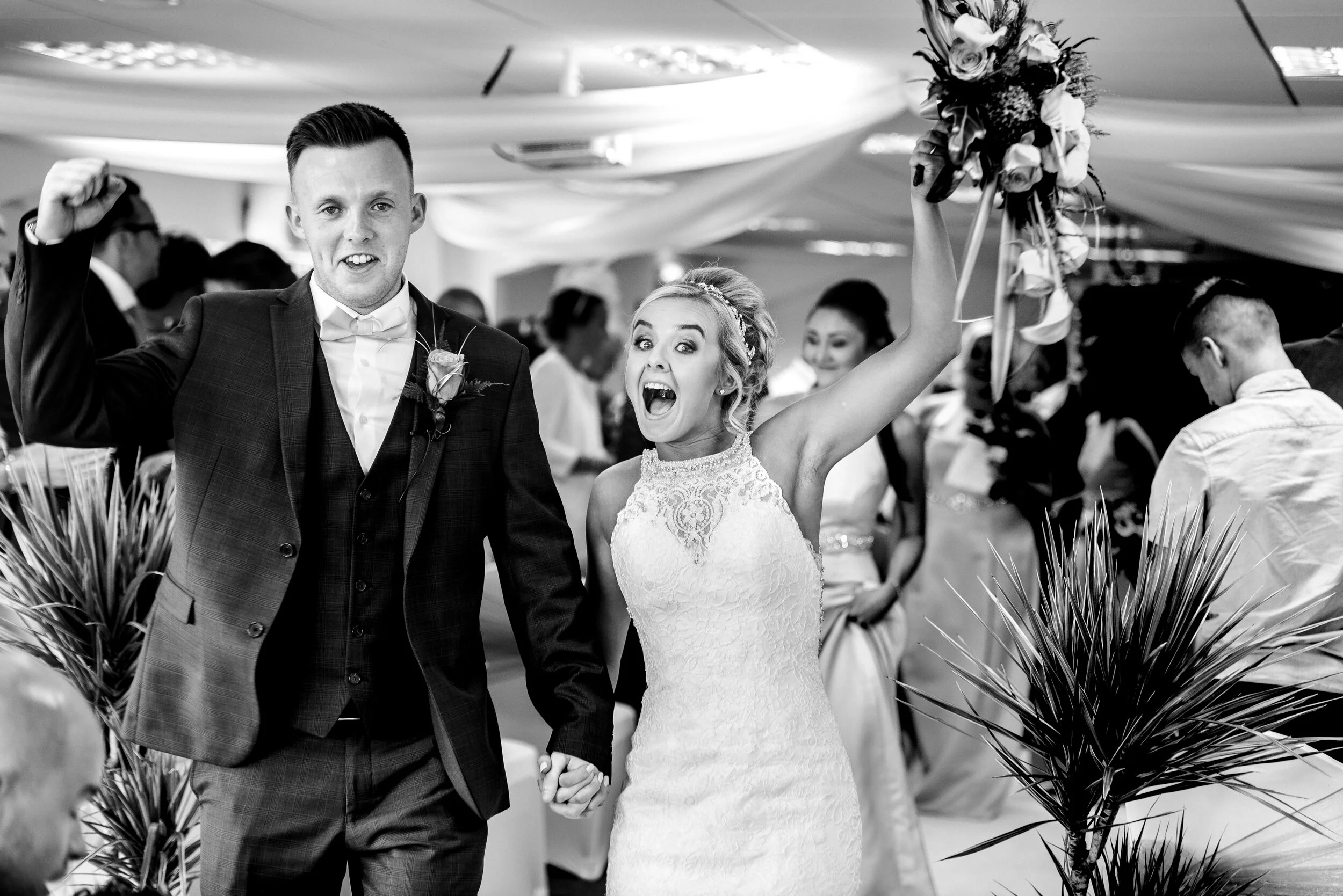 happy bride and groom shot after ceremony, Yorkshire Wildlife Park wedding