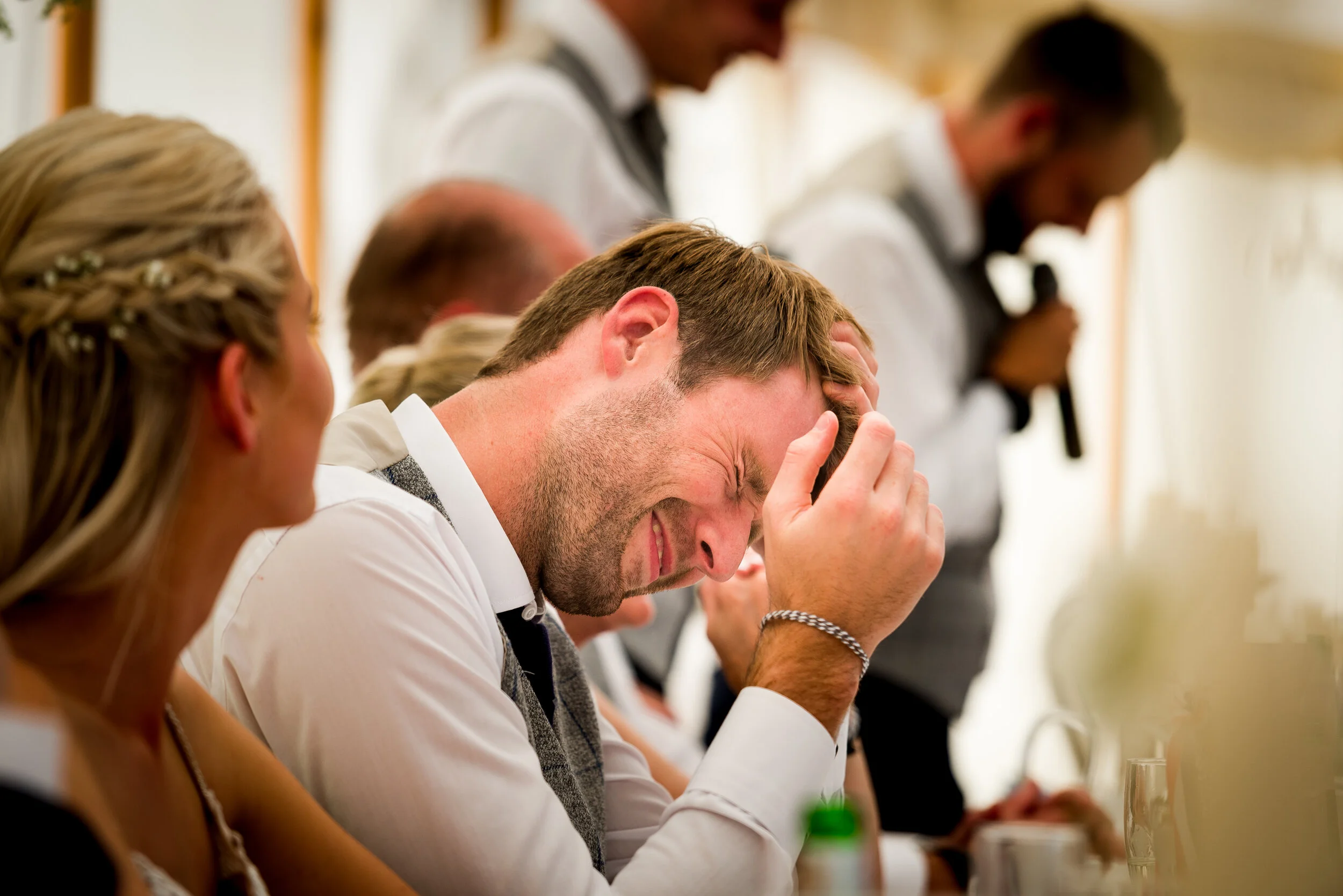 Harrogate wedding, Marquee wedding, groom at speeches