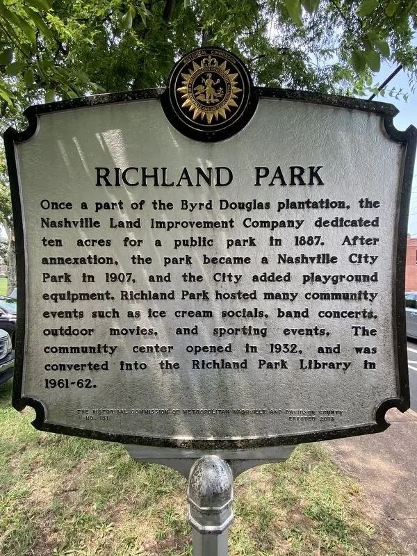 Richland Park marker. Located near 4711 Charlotte Pike. Photographed by Darren Jefferson Clay, August 1, 2022