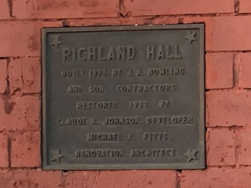 Richland Hall marker. 4822 Charlotte Ave on building. Photographed by Duane and Tracy Marsteller, January 15, 2023