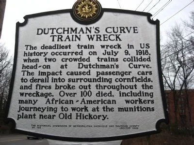 Dutchman's Curve Train Wreck marker. At White Bridge Pike, east of Post Road. Photography by Kevin Hoch, February 13, 2012