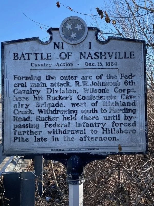 Battle of Nashville marker. Located at US 70 west of 54th Ave near creek bridge. Photographed by Darren Jefferson Clay, January 22, 2022.