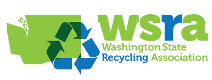 Logo of Washington State Recycling Association with recycling symbol.