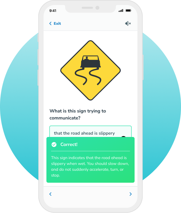 iPhone Mockup - Drivers Ed Screen - Slippery Road Ahead.png