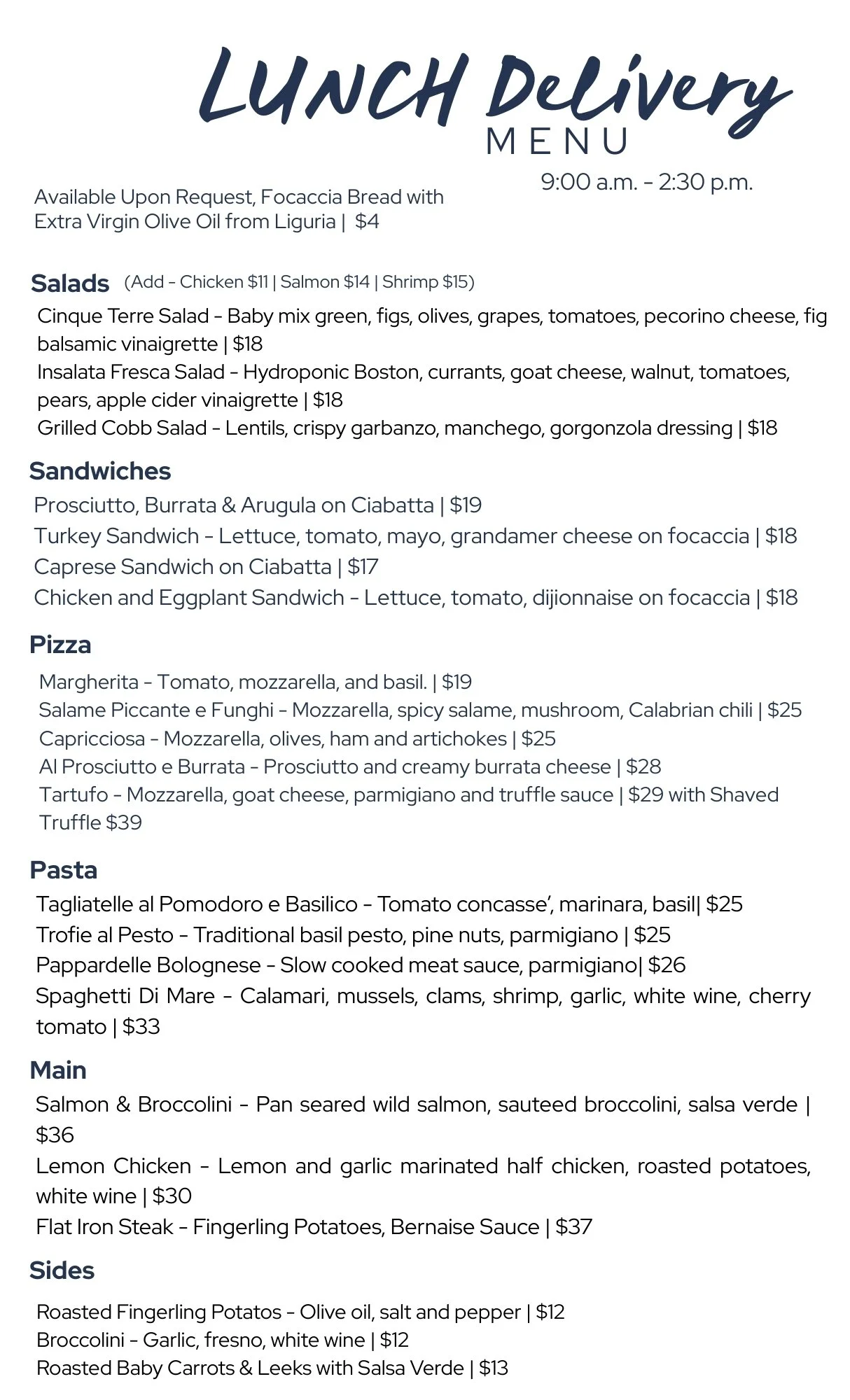 Best Italian food delivery for lunch