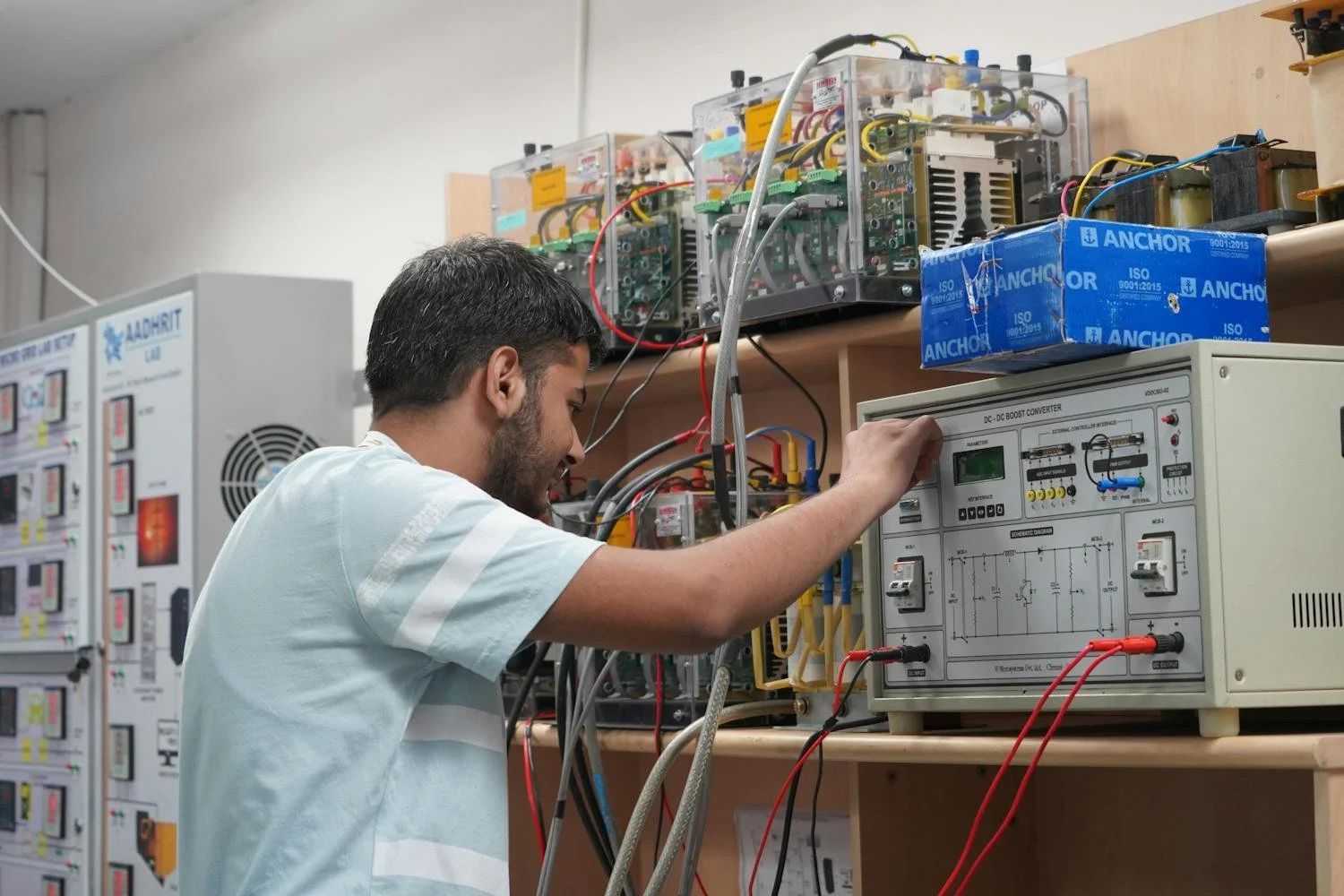 Student conducting Physics experiment in lab