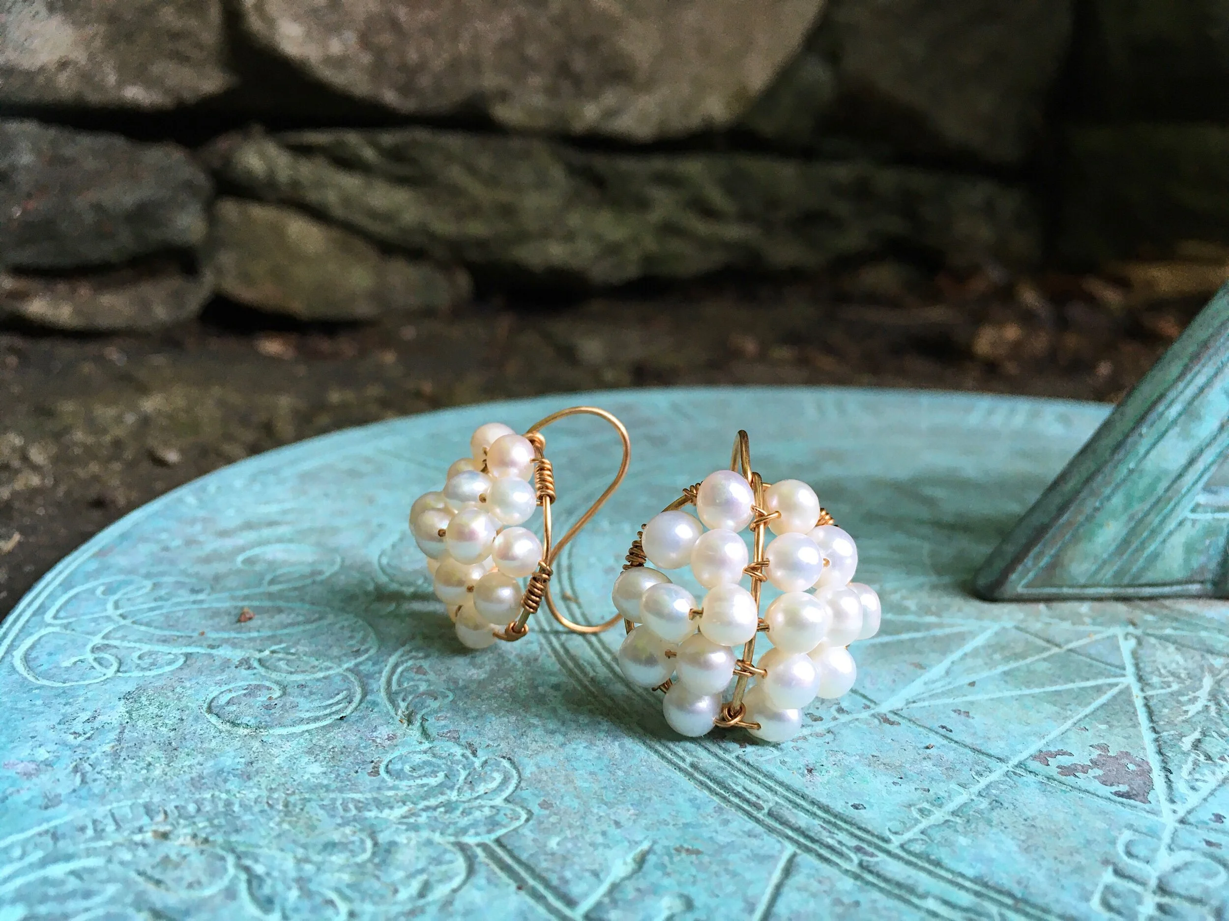 Pompeiian Style Pearl Cluster Earrings