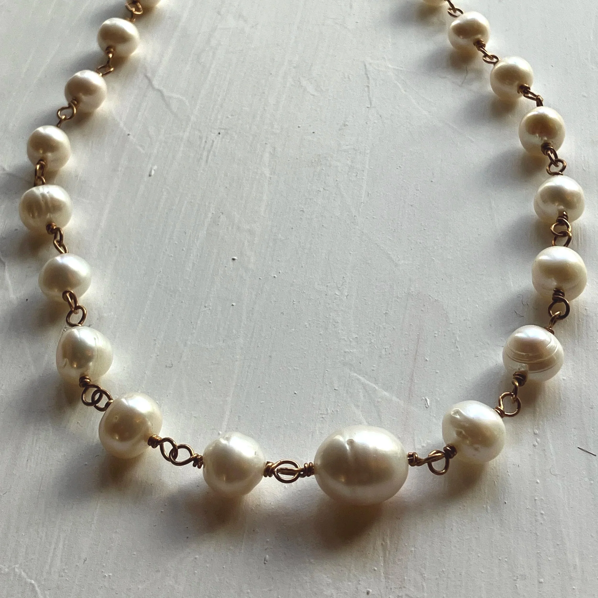 Freshwater Pearl & Bronze Ancient Roman Style Beaded Chain Necklace